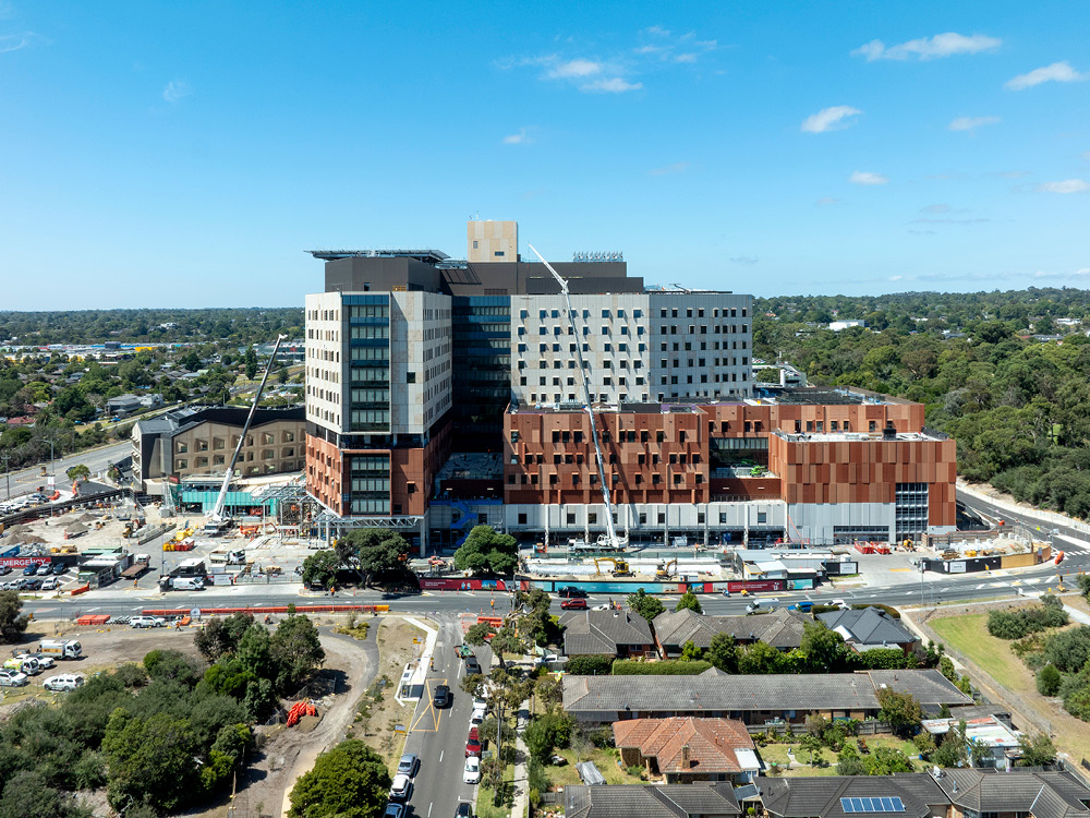 An aerial view of the Frankston Hospital construction site