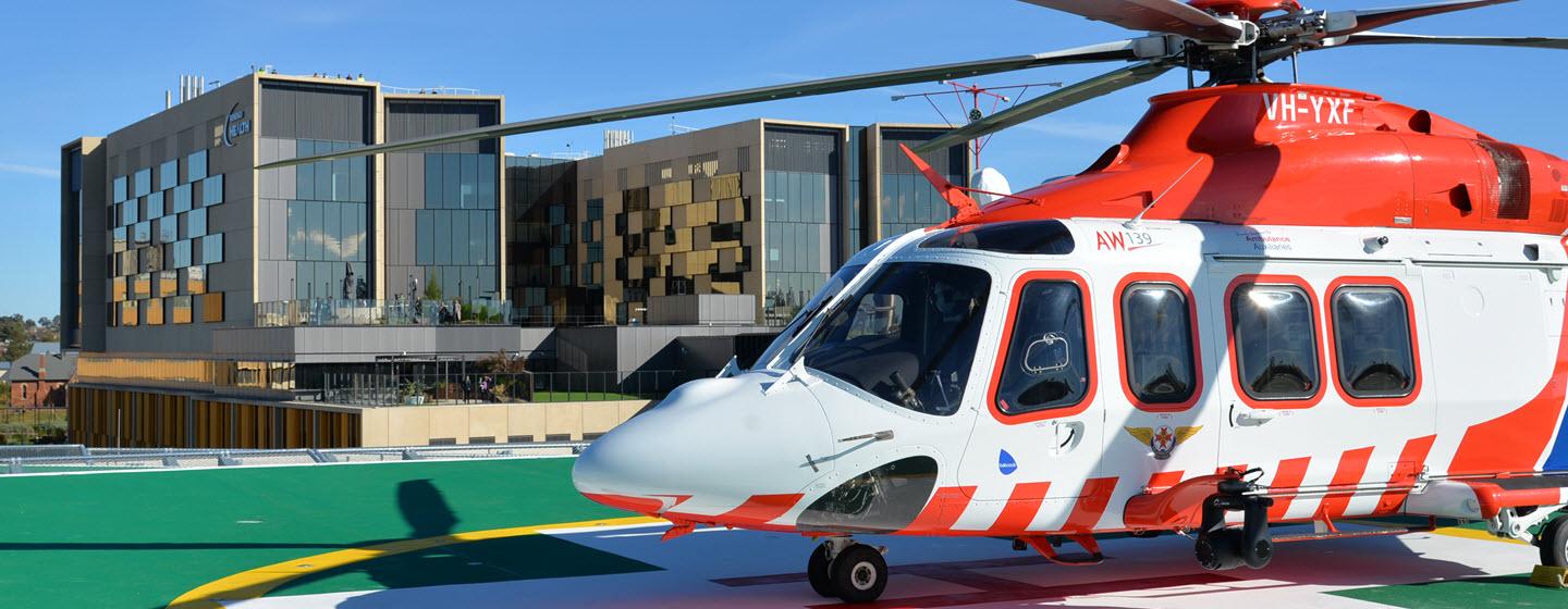 Helicopter on a helipad at Bendigo Hospital.