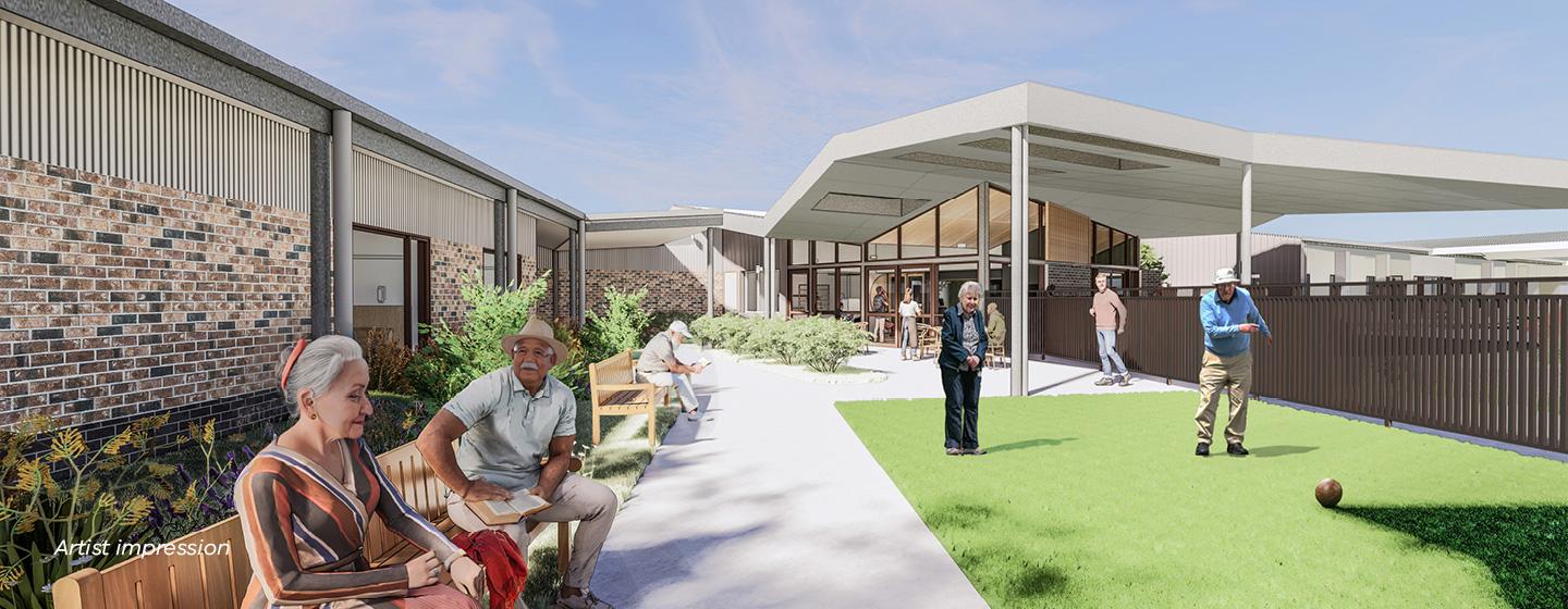 Older people relaxing and socialising in a sunlit green space