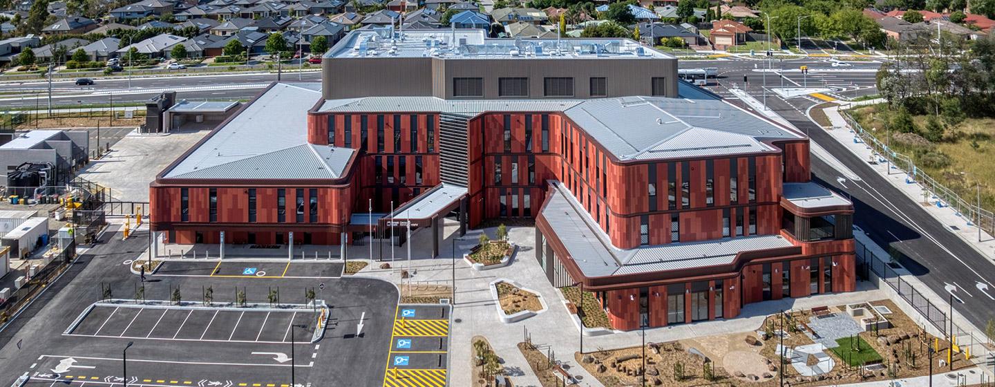 Aerial view of large modern building