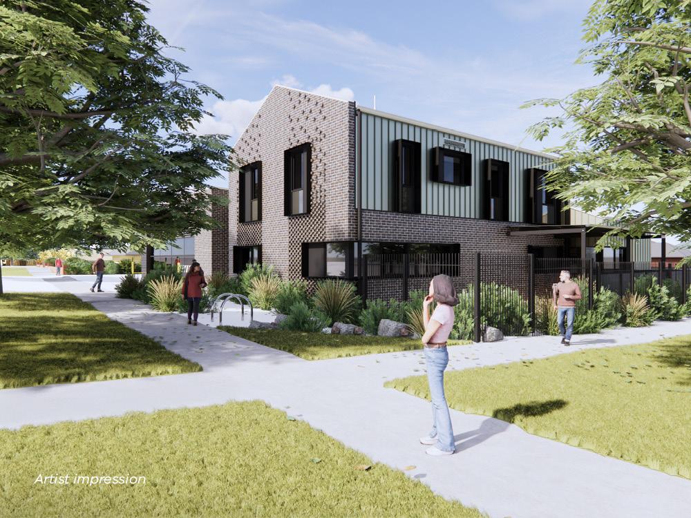 Artist impression of the exterior of a two-storey ambulance branch with a brick facade