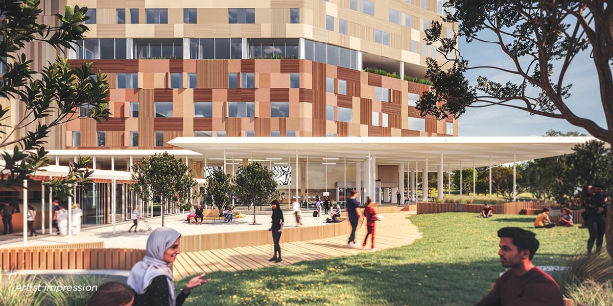 Artist impression of an open outdoor area with green space