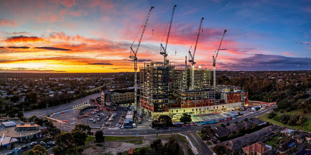 The sun setting behind the Frankston Hospital redevelopment site