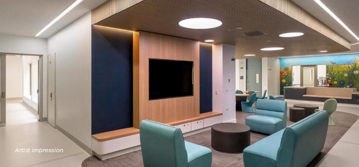 A calming space with comfortable chairs and blue and wood interiors