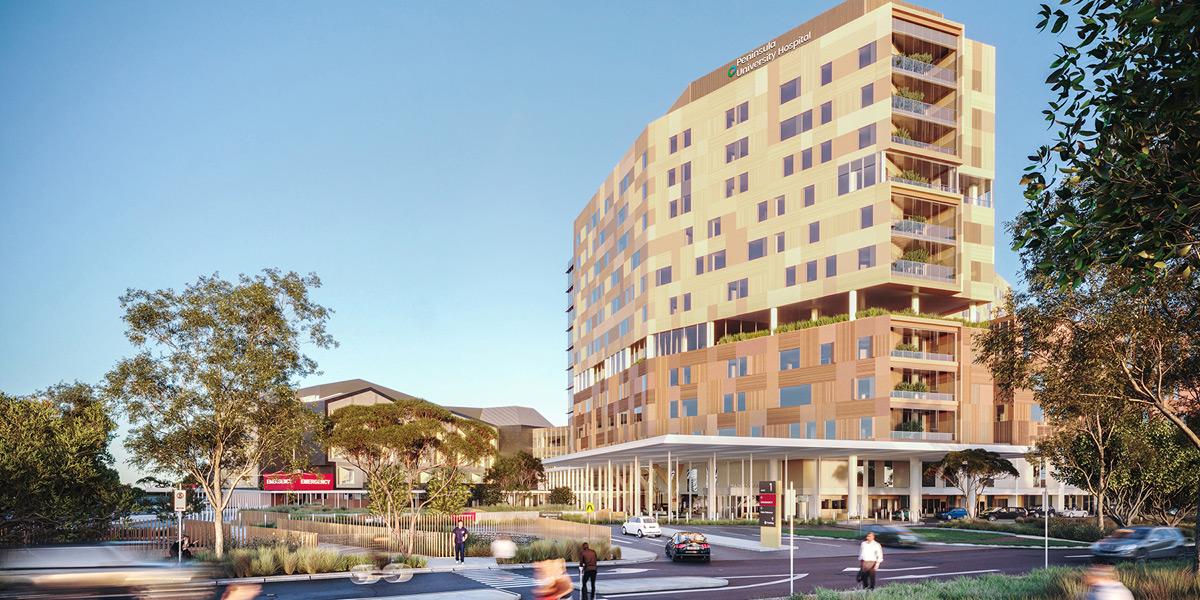 Artist impression of a yellow and terracotta tower with lots of windows