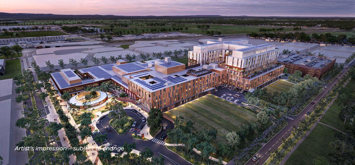 Artist impression of the new Melton Hospital seen from above