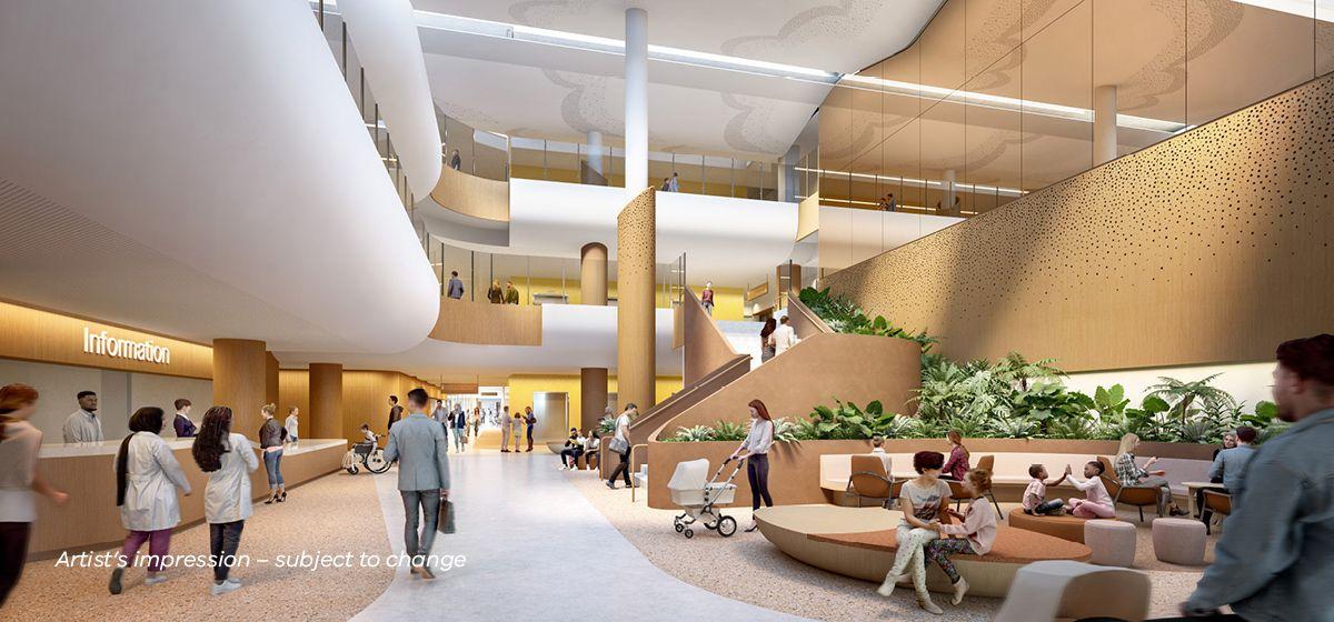Artist impression of the reception area inside the new Melton Hospital