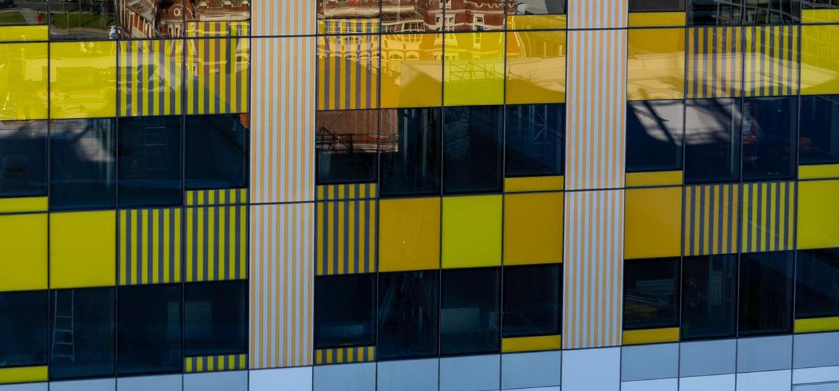 Close up view of the outside of the hospital