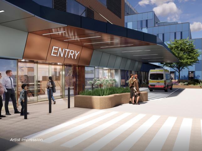 A main entrance with a zebra crossing out the front