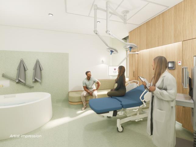 A calm and well lit space with a woman, a woman and a health worker