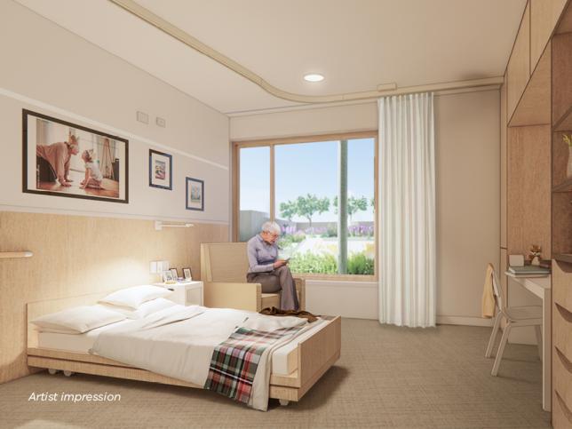 Artist impression of a calm, comfortable and private bedroom space