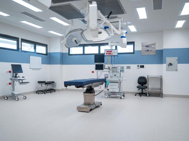 New and modern operating theatre with blue and white walls