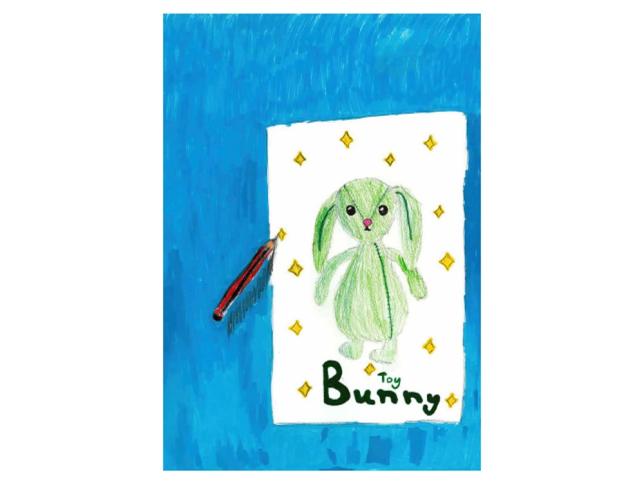 Children's drawing of a green bunny