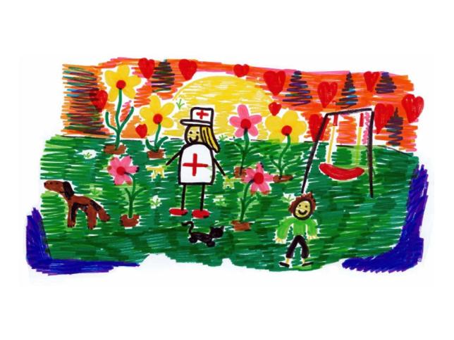 Children's drawing of a garden scene