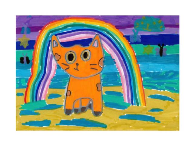 Children's drawing of a fox and rainbow