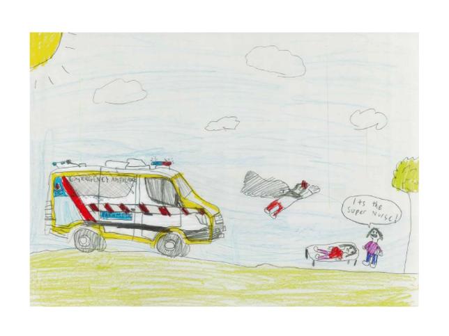 Children's drawing of an ambulance scene