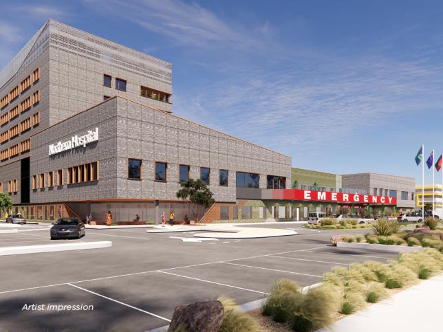 Artist impression of road infront of new hospital building