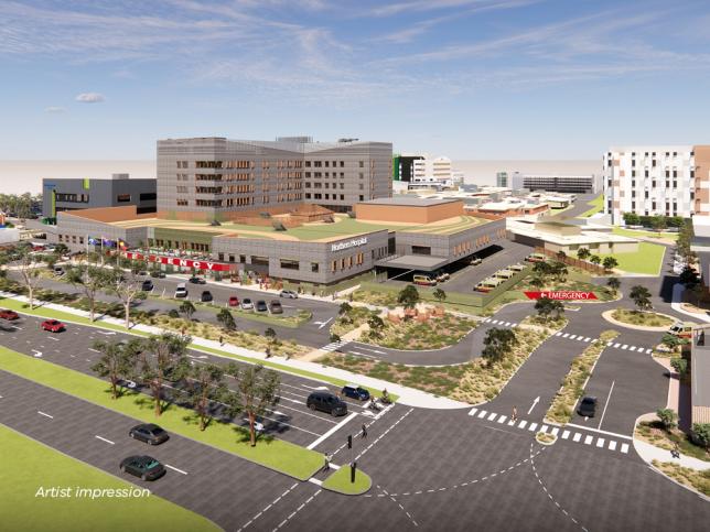 Artist impression of aerial view of hospital precinct