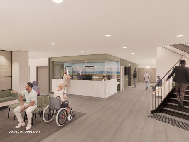 An open welcoming space with lots of accessible seating area