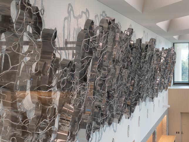 Close up of a sculptural artwork inspired by creeks and riverbeds