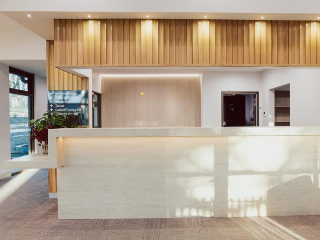 A warm-looking reception area