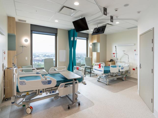 In-patient room with large windows