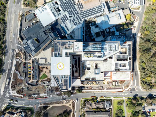 Birds' eye view of hospital precinct