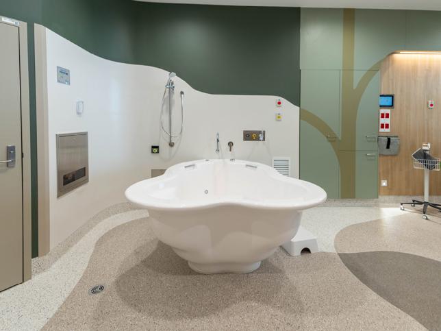 calm green-toned birthing tub