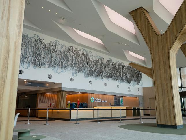hospital foyer main entrance with striking artwork
