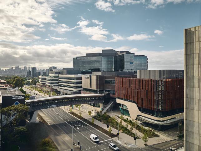 Large footbridge stretches over main road