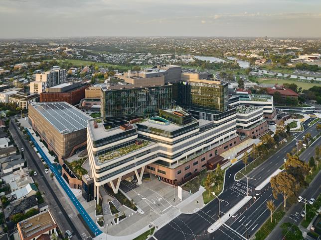 View of hospital and surrounding main roads