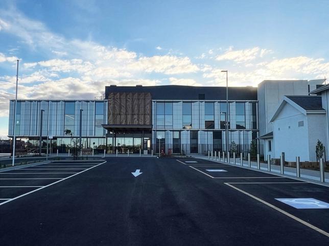 large carpark infront of a hospital