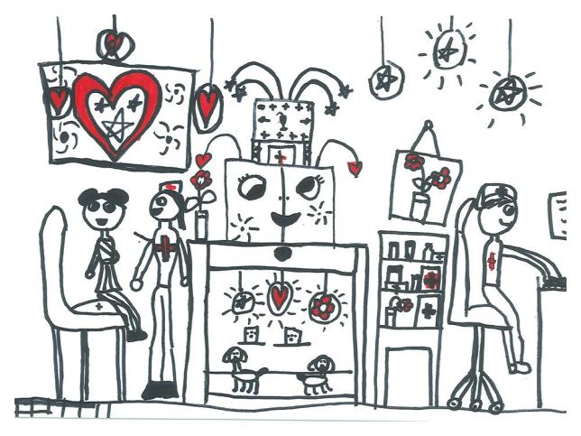 Children's artwork depicting Ballarat Base Hospital