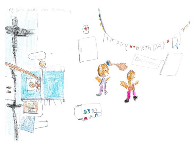 Children's artwork depicting Ballarat Base Hospital