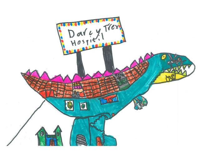 Children's artwork depicting Ballarat Base Hospital