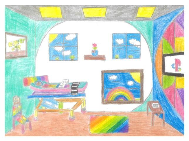 Children's artwork depicting Ballarat Base Hospital