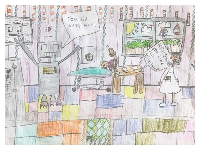 Children's artwork depicting Ballarat Base Hospital