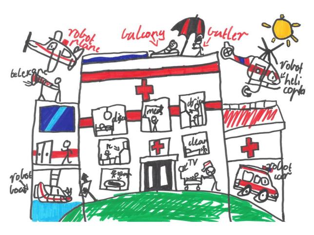 Children's artwork depicting Ballarat Base Hospital