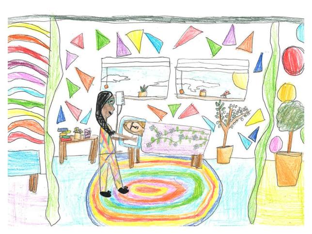 Children's artwork depicting Ballarat Base Hospital