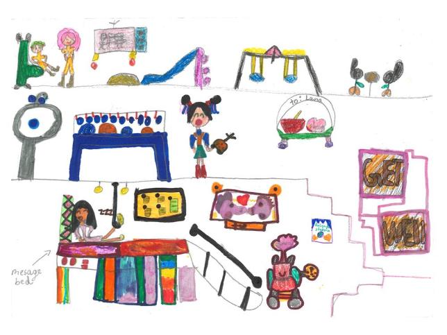 Children's artwork depicting Ballarat Base Hospital