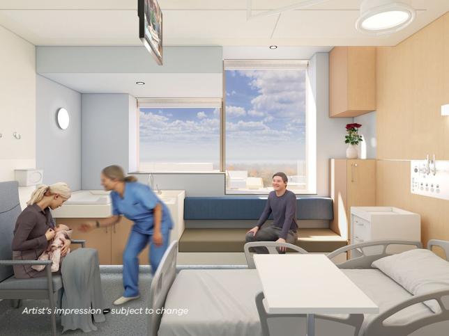 Artist's impression of an inpatient unit at the Monash Medical Centre Tower