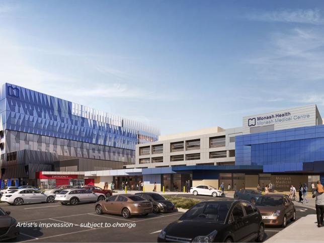 Artist's impression of the main entrance at the Monash Medical Centre Tower