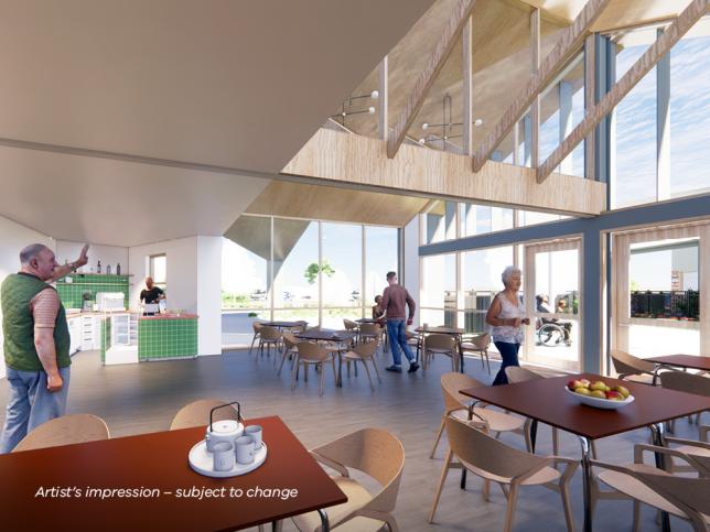 Artist impression of the cafe and community room at the Numurkah aged care facility