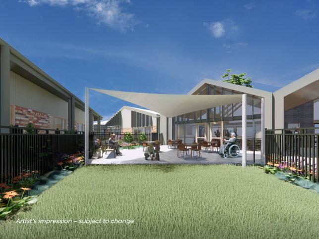 Artist impression of the cafeteria exterior at the Numurkah aged care facility