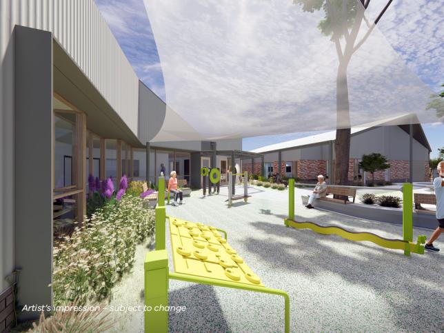Artist impression of the outdoor exercise area at the Numurkah aged care facility