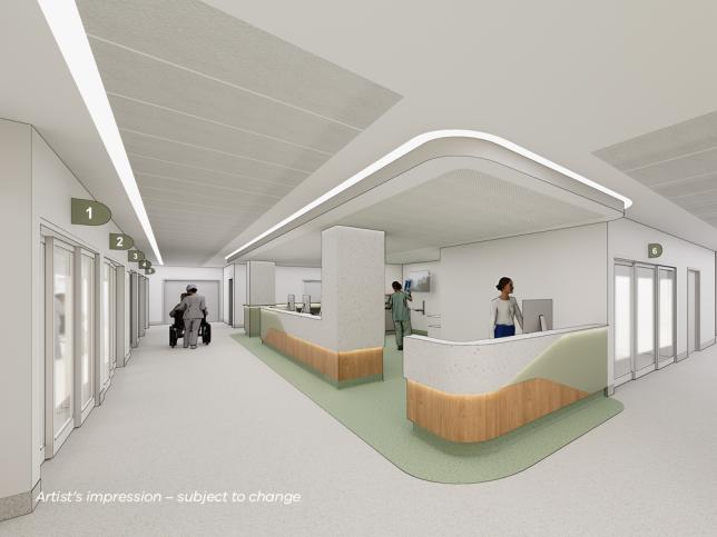 Artist impression of the adult immediate care staff station at the Casey Hospital ED 