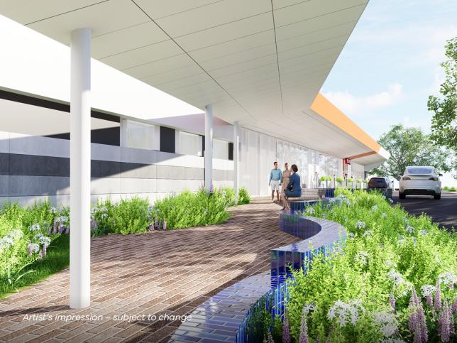 Artist impression of the walkway to the Casey Hospital ED 