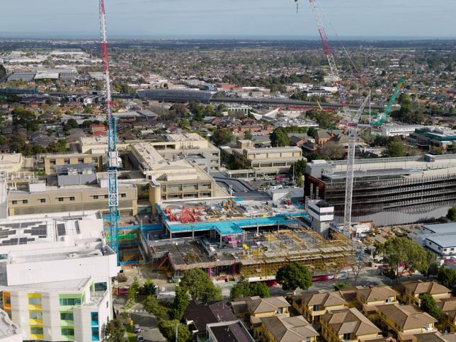 View of the Monash Medical Centre Tower building site from above