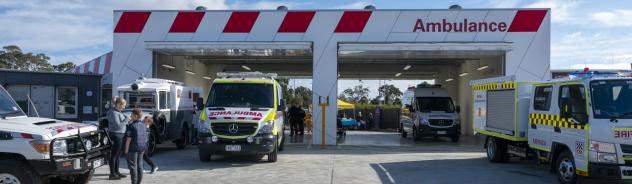 External facade of Ambulance Victoria Mernda branch ambulance bays