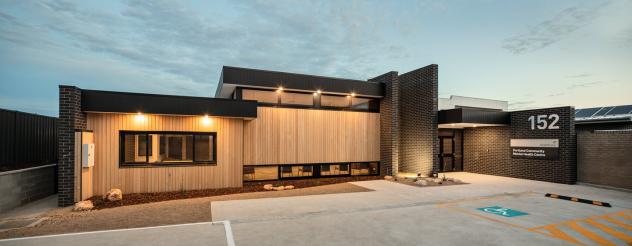 Portland Community Mental Health Centre exterior lit up at dusk